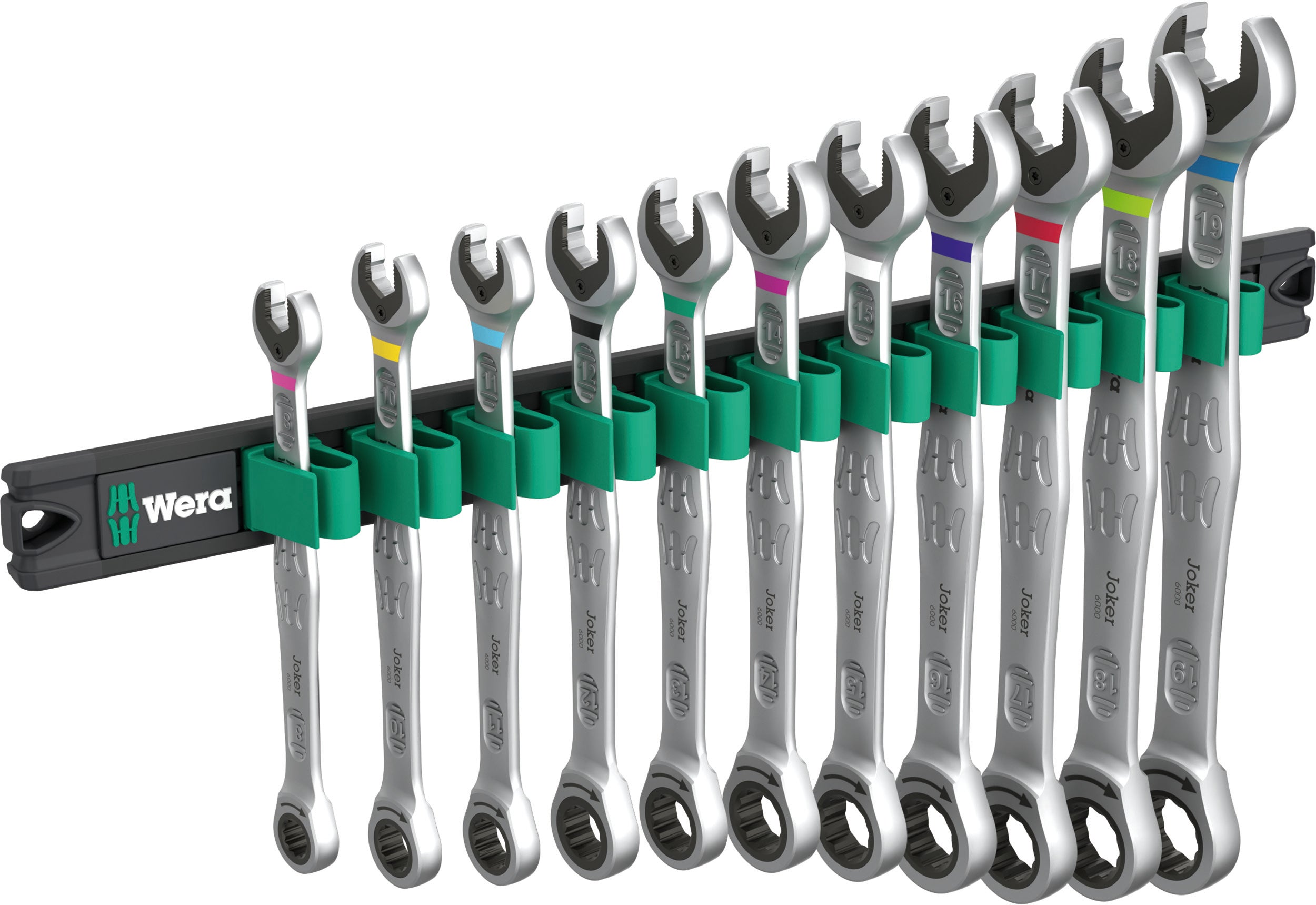 Wera 9630 Magnetic Rail 6000 Joker 1 Ratcheting Wrench Set Metric 05020014001
