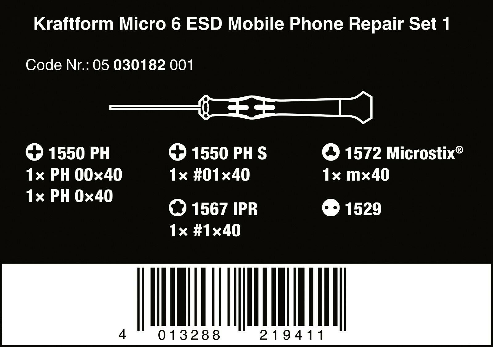 Wera Kraftform Micro 6 ESD Smart Phone Repair Kit 1 Screwdriver Set 05030182001