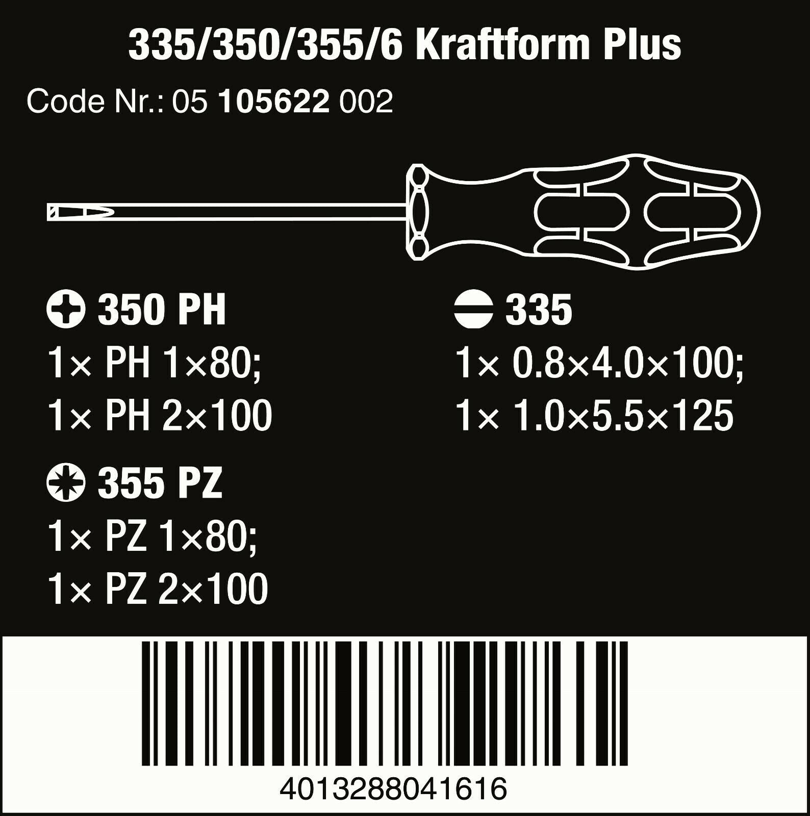 Wera 335/350/355/6 Kraftform Plus Lasertip Screwdriver Set 6 Piece 05105622001