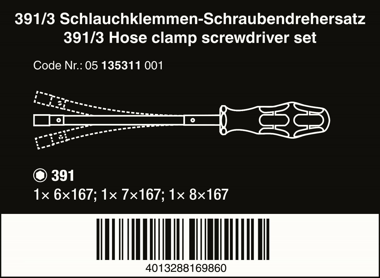 Wera 391/3 Kraftform Plus Flexible Nut Driver Set 3 Piece Metric 05135311001
