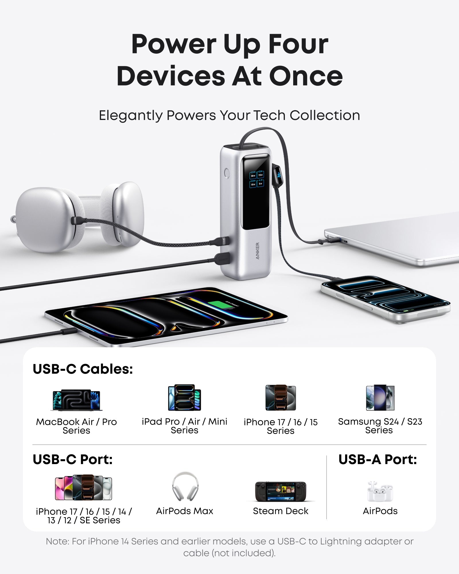 Anker Laptop Power Bank (25K, 165W, Built-In and Retractable Cables)