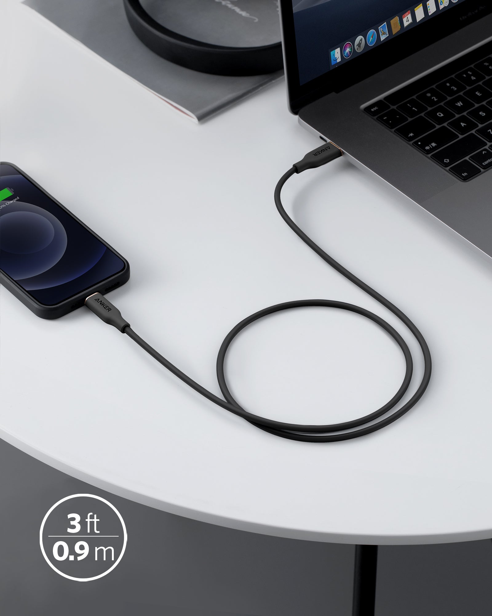 Anker <b>641</b> USB-C to Lightning Cable (Flow, 3 ft Silicone)