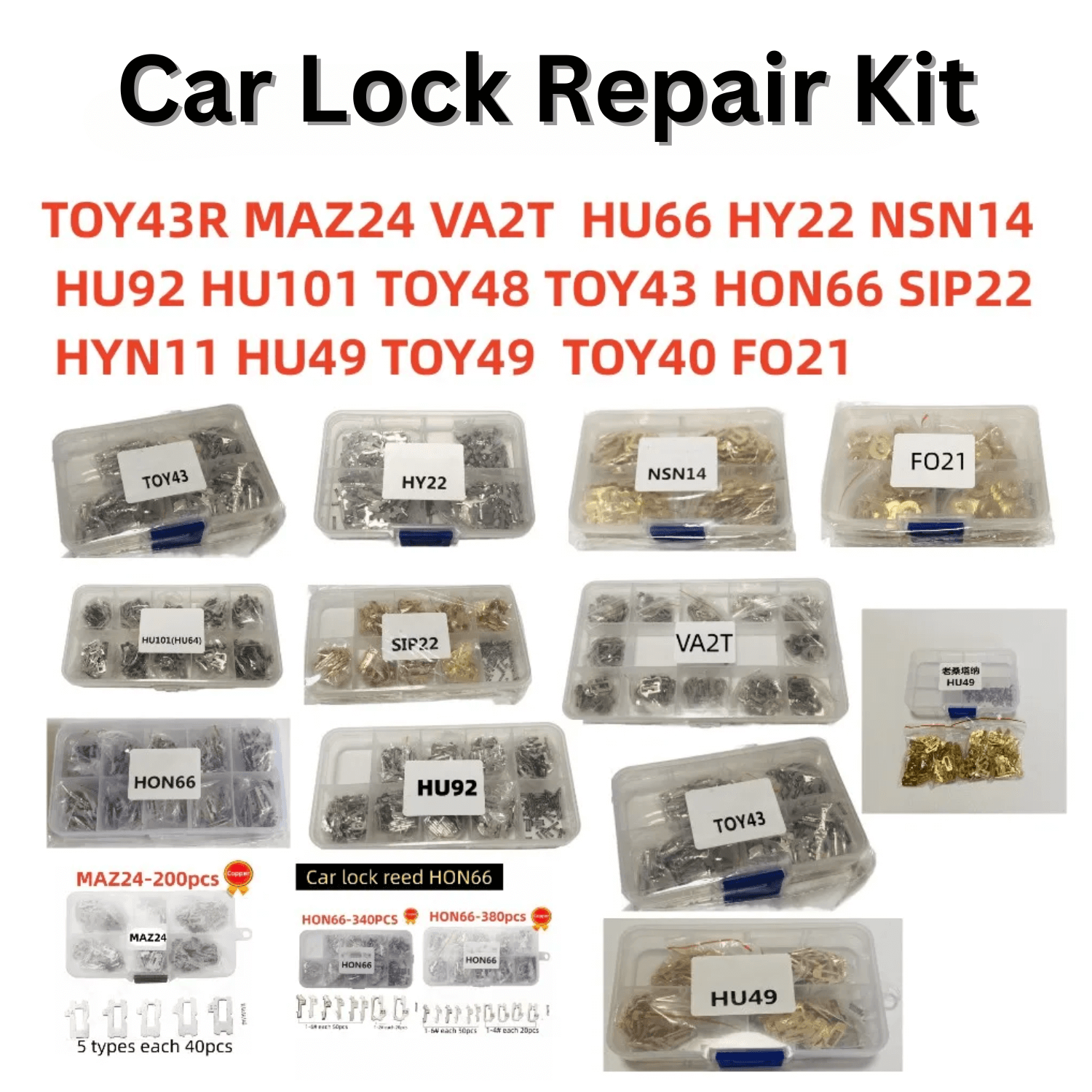 Car Lock Repair Keying Kit FO21 / TOY43 / TOY48 / HY22 / HU92 / HU100 / HU66 / HON66 / SIP22 / VA2T for Honda/BMW/Toyota Car Lock Repair Accessories