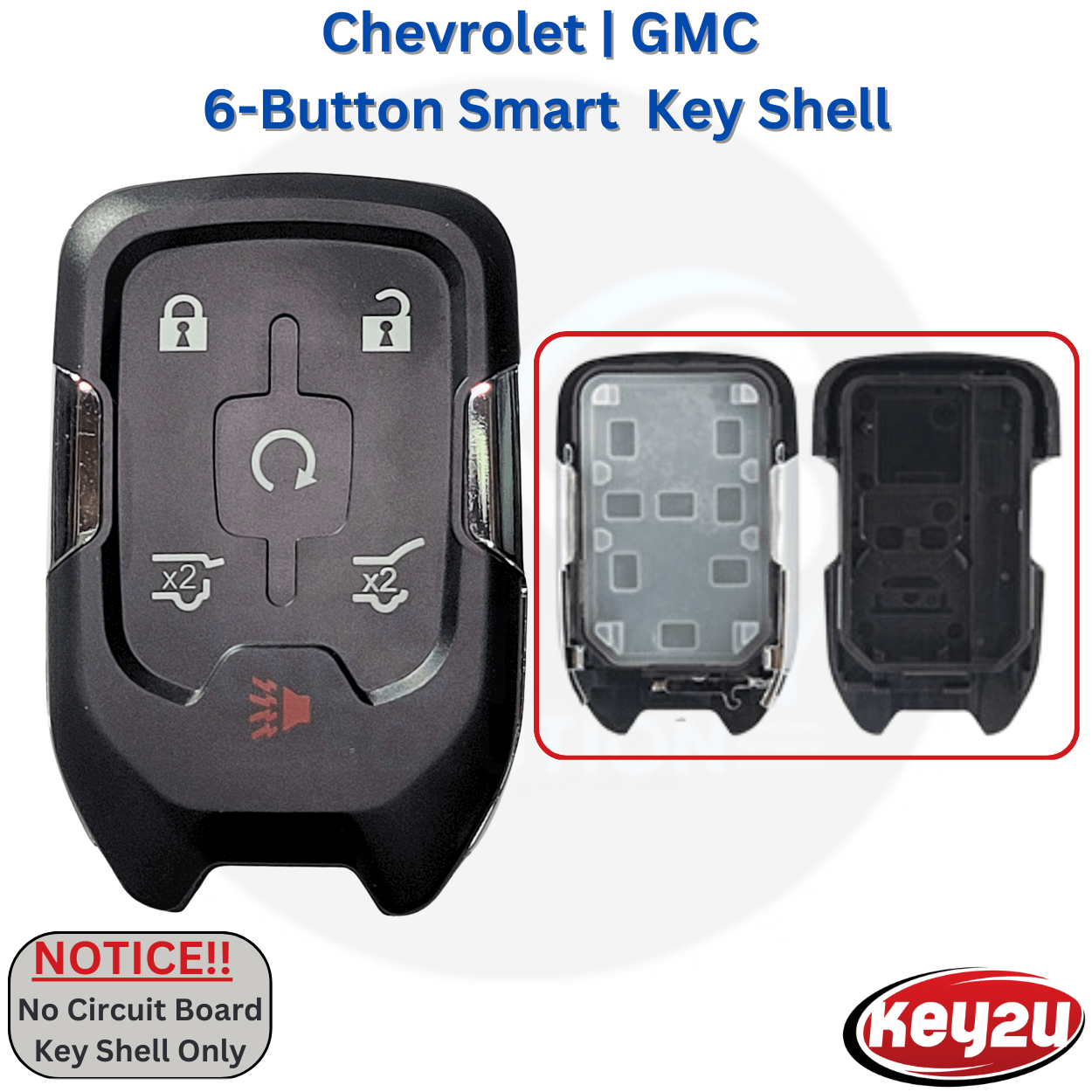 Premium 6-Button Smart Key Shell Replacement (FCC HYQ1AA/HYQ1EA) for GMC Yukon XL & Chevrolet Tahoe/Suburban (2015-2019)