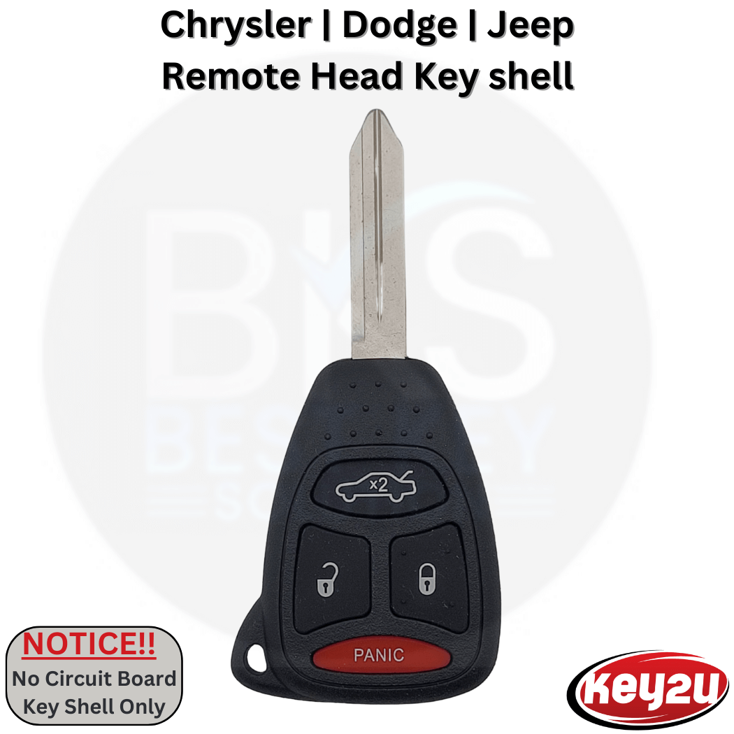 Chrysler Dodge Jeep 2005 - 2007 Durable Remote Head Key Fob Shell 4-Buttons Big Pad, Work for FCC ID: KOBDT04A