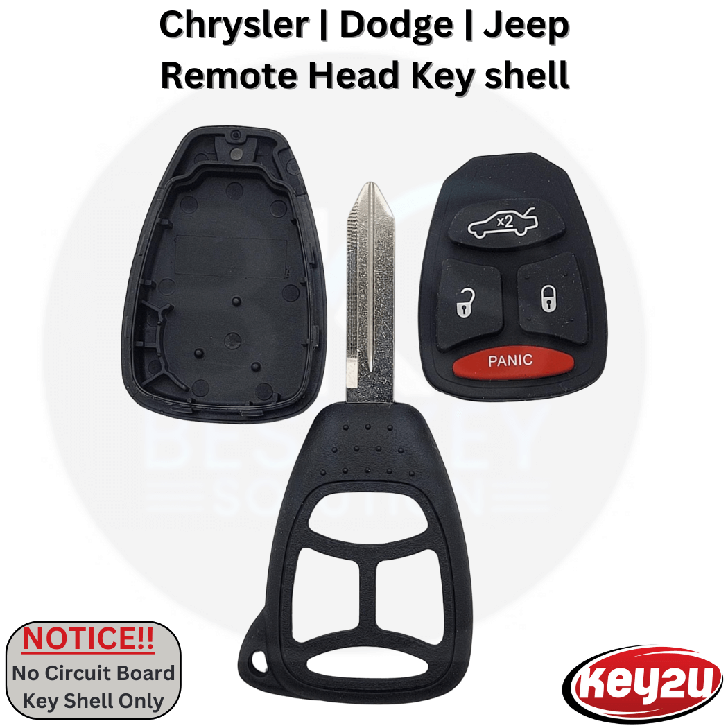 Chrysler Dodge Jeep 2005 - 2007 Durable Remote Head Key Fob Shell 4-Buttons Big Pad, Work for FCC ID: KOBDT04A