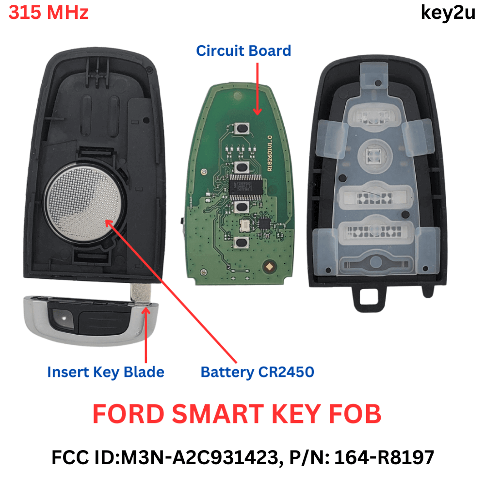 Ford Expedition, Explorer, Escape (2018-2023) Smart Key Transmitter 4-Button FCC ID: M3N-A2C931423, P/N: 164-R8197 (315 MHz).