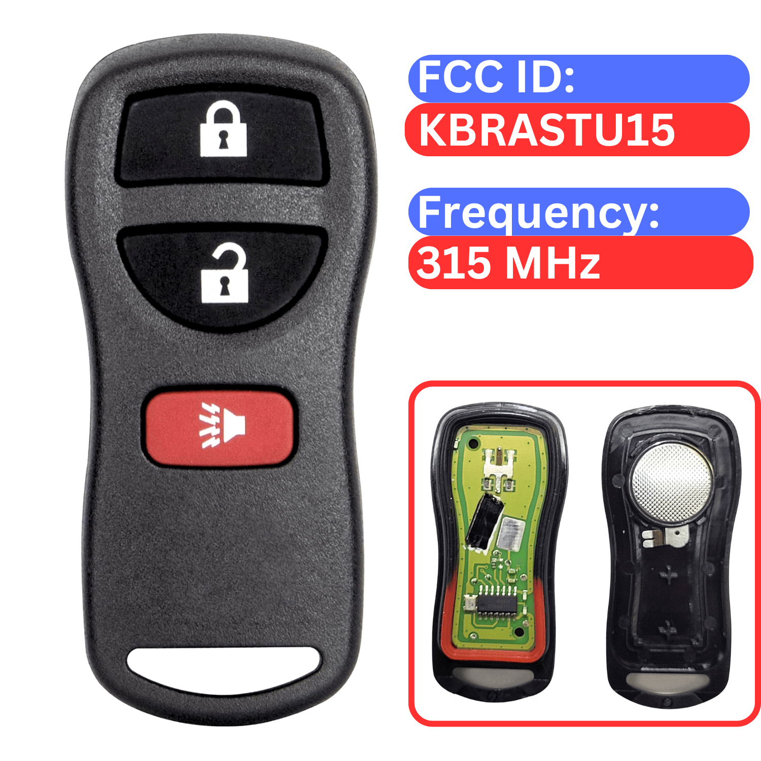 Infiniti Nissan Frontier Murano Pathfinder Titan 3-Button Remote Transmitter FCC ID: KBRASTU15, P/N: 28268-5W500, 315 MHz (key2u)