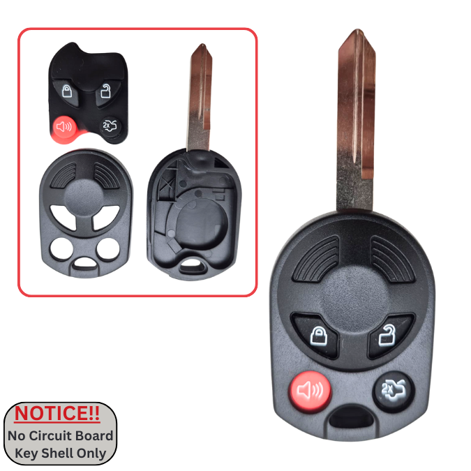 4-Button Remote Key Shell with H75 Key Blade for Ford, Mercury, Lincoln, Mazda (2006-2012) - Compatible with OEM P/N 164-R7040, FCC ID: OUCD6000022
