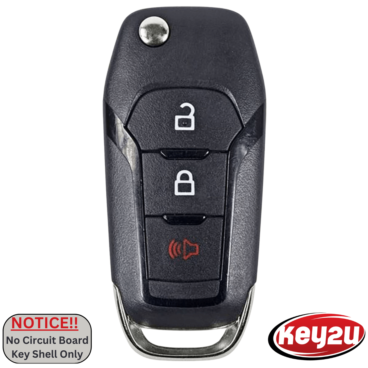 Ford F-Series 3 Button Remote Head Flip Key Shell for P/N: 164-R8130, Key Blade HU101 (key2u)