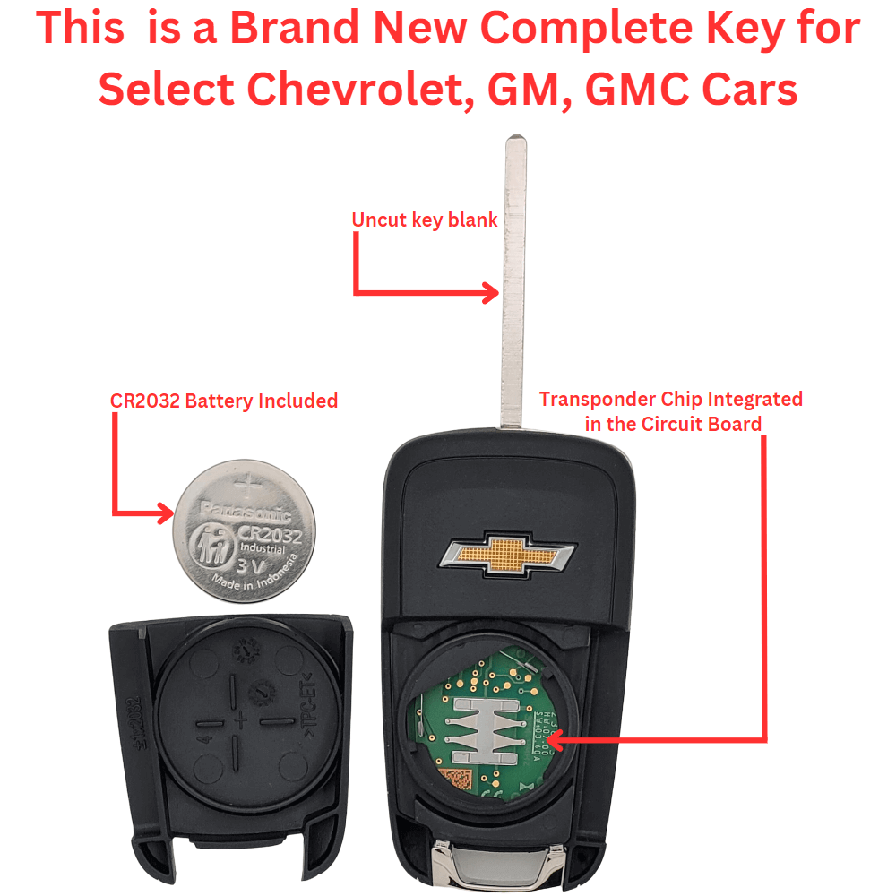 Chevrolet Camaro Cruze Equinox Malibu Sonic, Flip Key Fob Replacement for Ignition Lock with Key Blade System - 5B Trunk / Starter - OEM Part Strattec 5912545