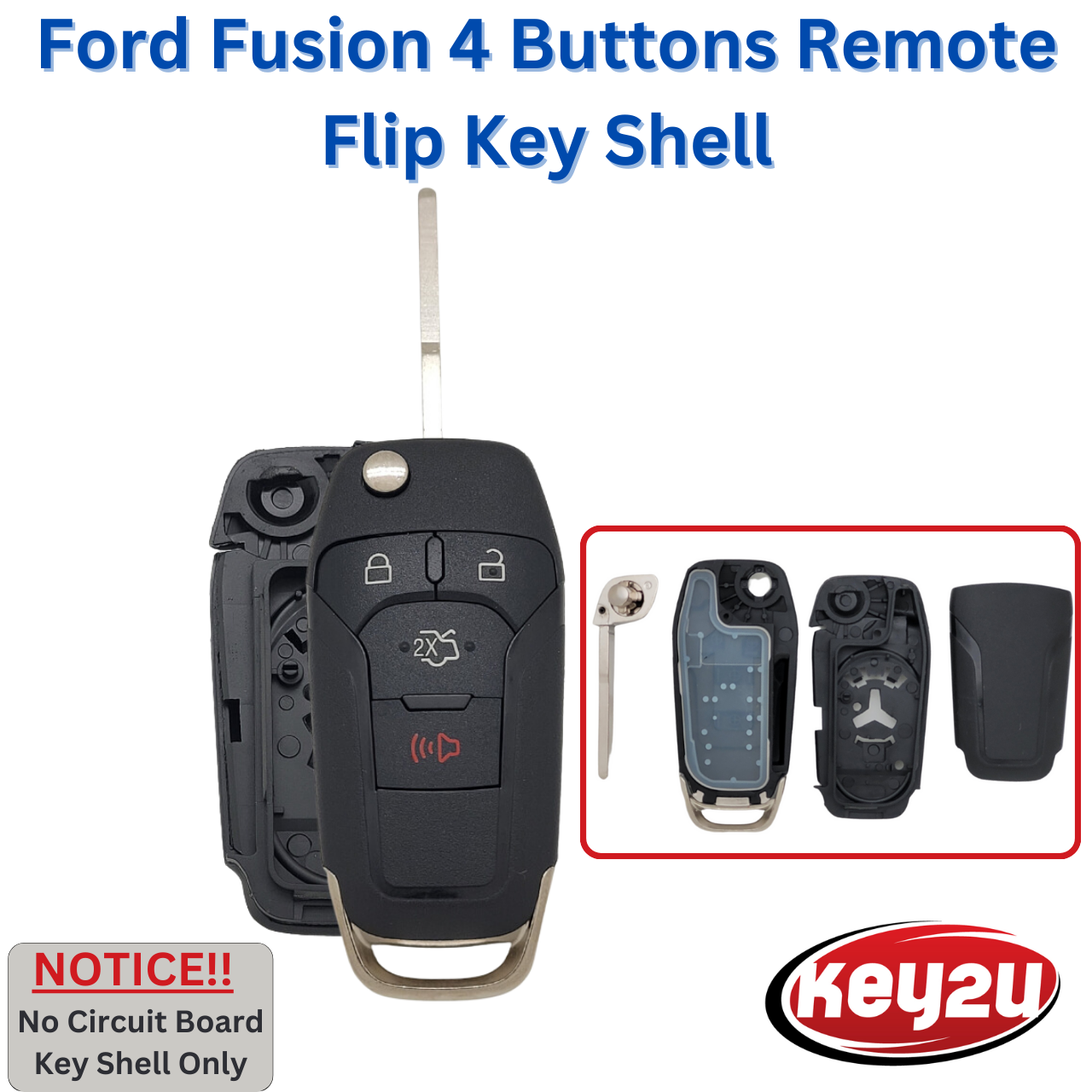 Ford Remote Flip Key Shell Case for Ford Fusion 2013-2016, Transit Connect 2019-2023 N5F-A08TAA 164-R8236