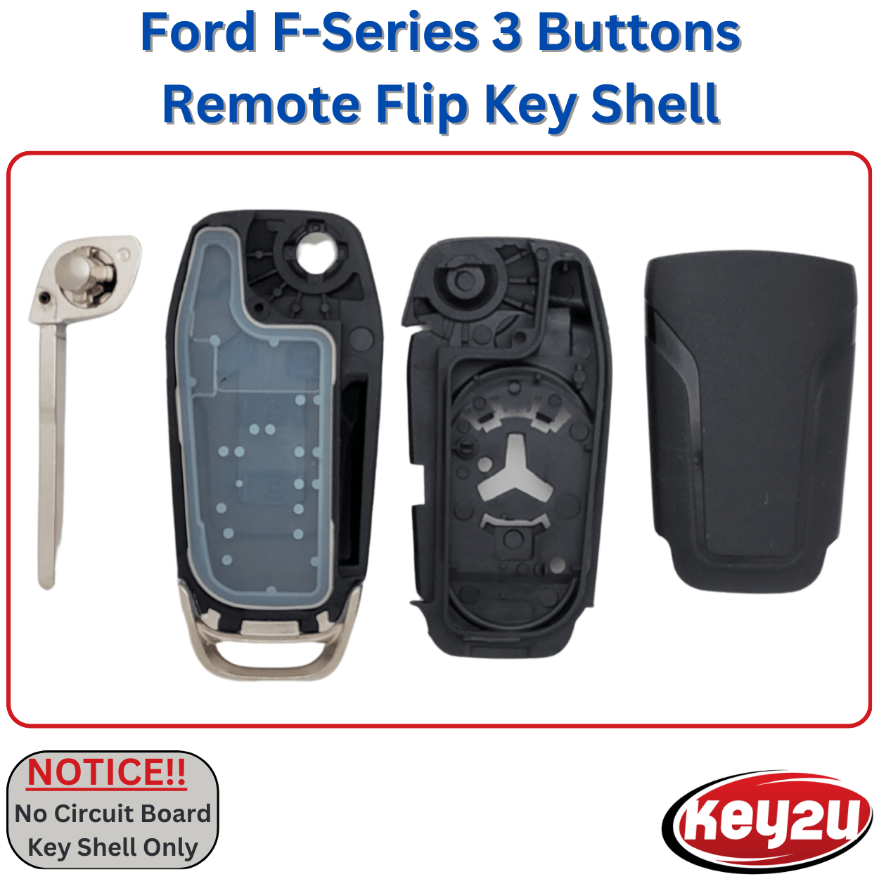 Ford F-Series 3 Button Remote Head Flip Key Shell for P/N: 164-R8130, Key Blade HU101 (key2u)