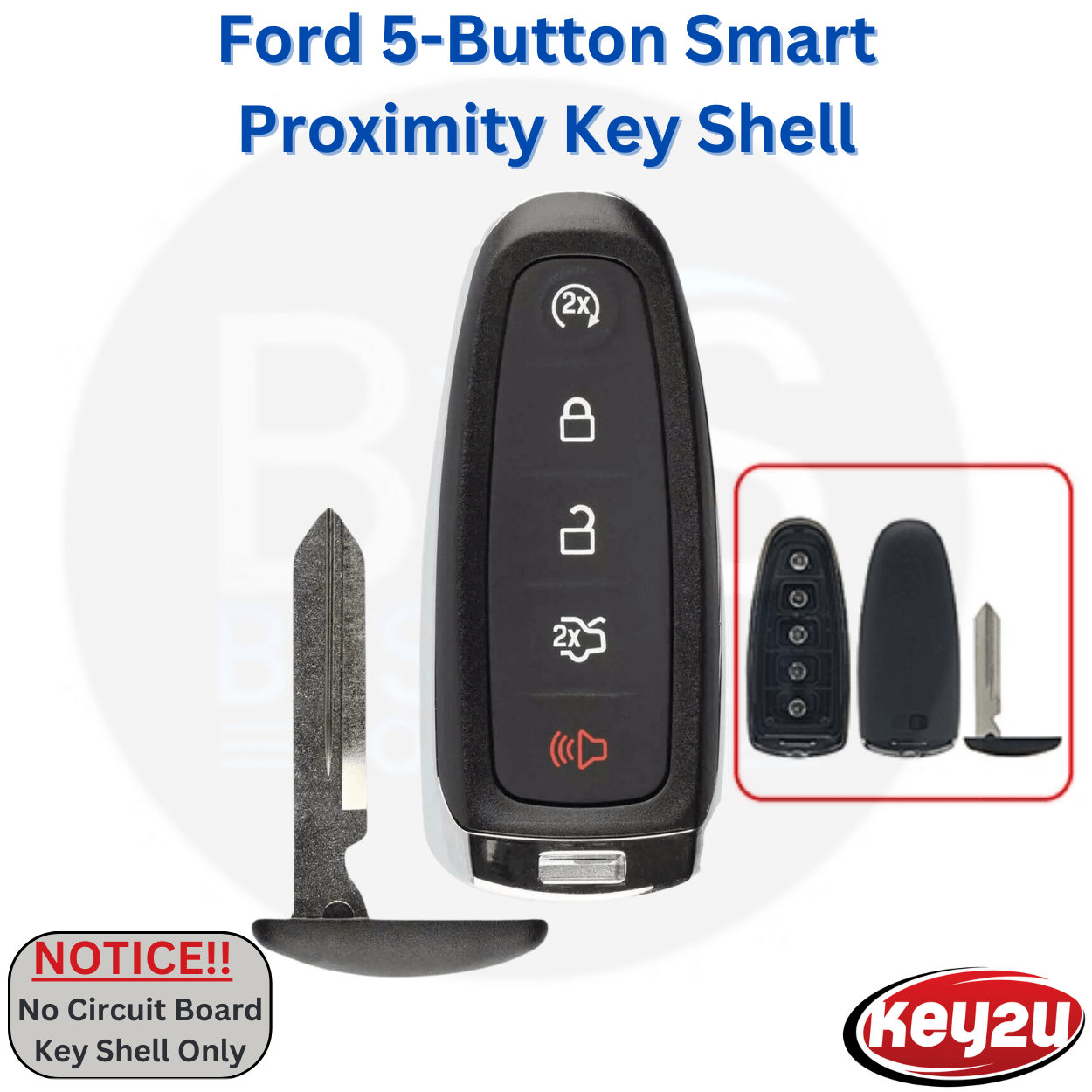 Ford Smart Key Shell for 2011-2019 Escape, Focus, C-Max, Flex, Fit to P/N:164-R8094 and FCC ID:M3N5WY8609. (key2u)