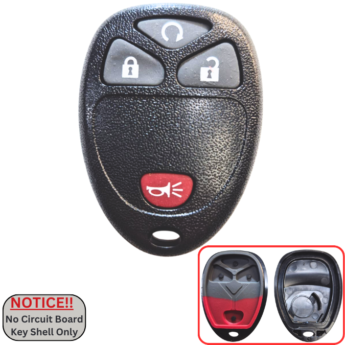 4-Button Remote Shell Replacement with Battery Holder for GM, GMC, Chevrolet (2007-2017) - FCC OUC60270/OUC60221. Grade A