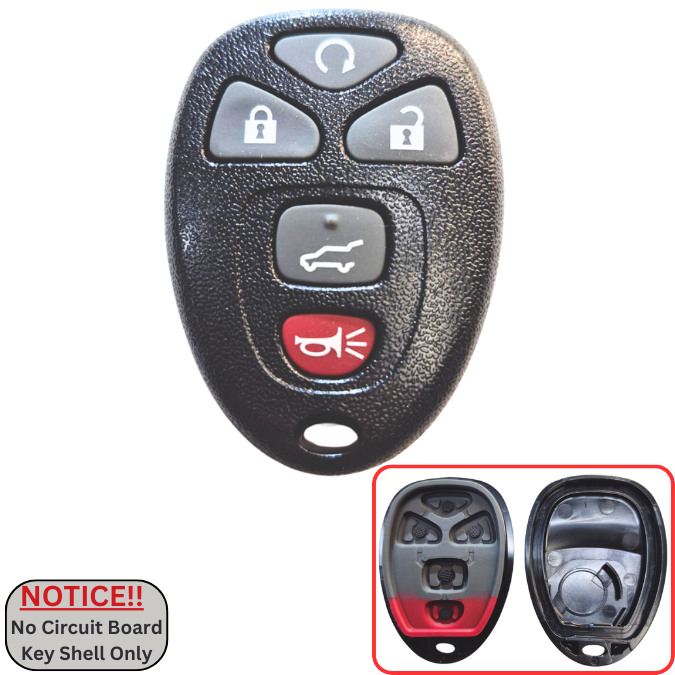 5-Button Remote Shell Replacement with Battery Holder for Buick Cadillac Chevrolet (2007-2013) - FCC OUC60270/OUC60221. Grade A.