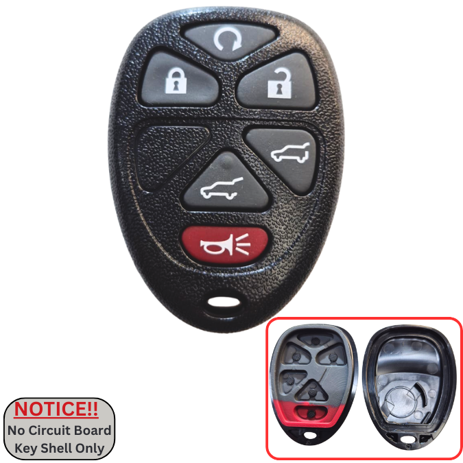 6-Button Remote Fob Case, Shell Replacement with Battery Holder for GMC Yukon/Chevrolet Tahoe/Suburban (2007-2013) - FCC OUC60270/OUC60221. Grade A.