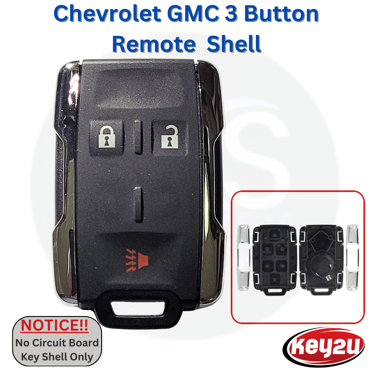 Chevrolet GMC Remote Shell 3-button for FCC ID:M3N-32337100, 22859400 Fit to Silverado, Sierra 2014-2020 ( With chrome on the sides)