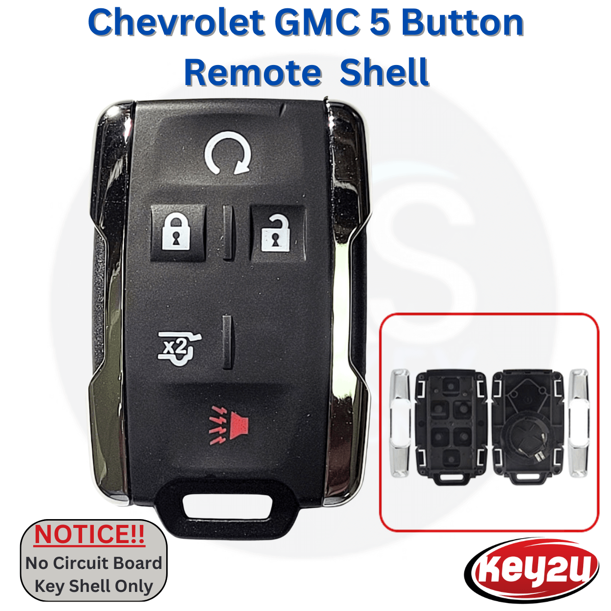 Chevrolet GMC Remote Shell 5-button for FCC ID:M3N-32337100, 22859400 Fit to Suburban Tahoe Yukon 2015-2020 (With chrome on the sides)