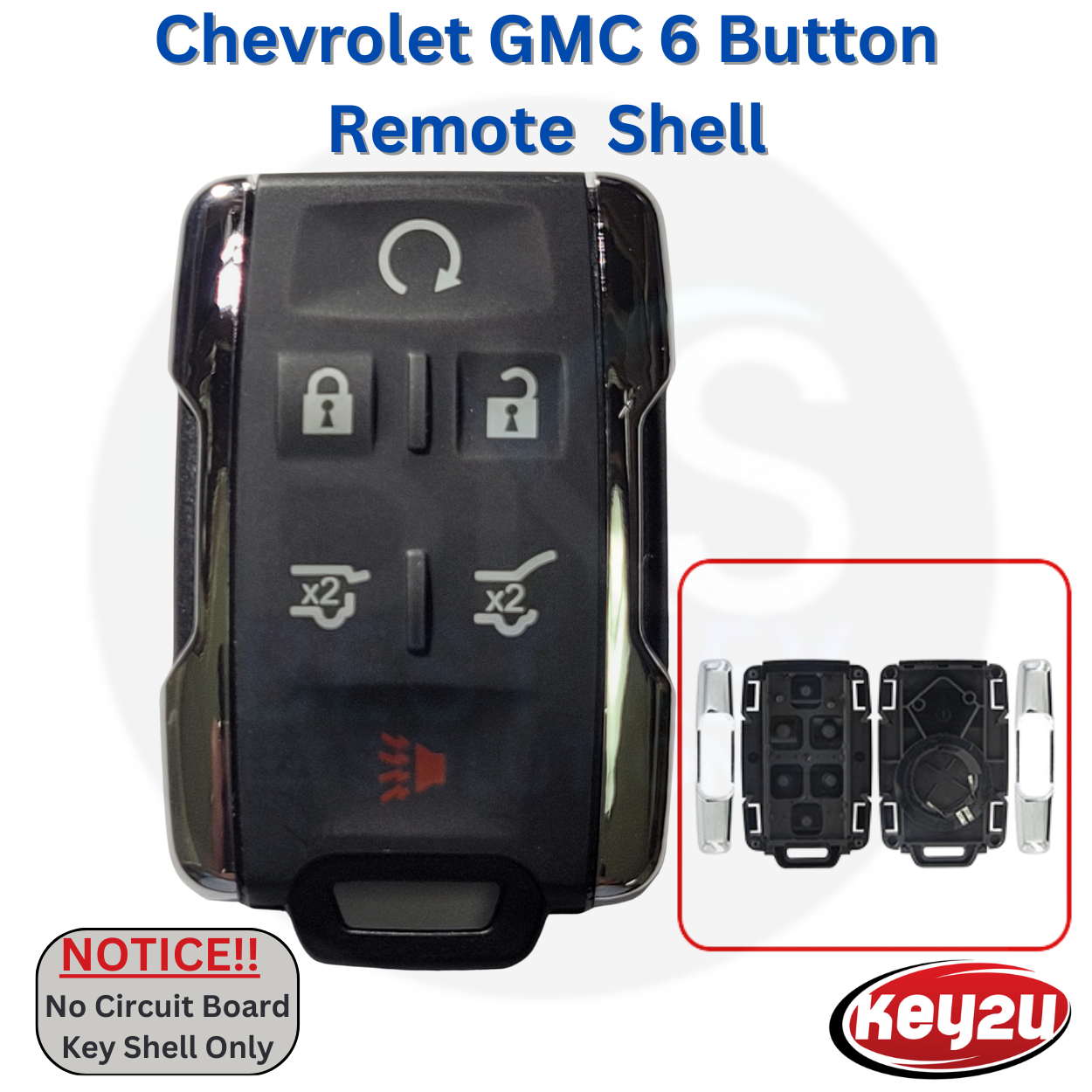 Chevrolet GMC Remote Shell 6-button for FCC ID:M3N-32337100, 13580082 Fit to Suburban, Tahoe, Yukon 2015-2020 (With chrome on the sides)