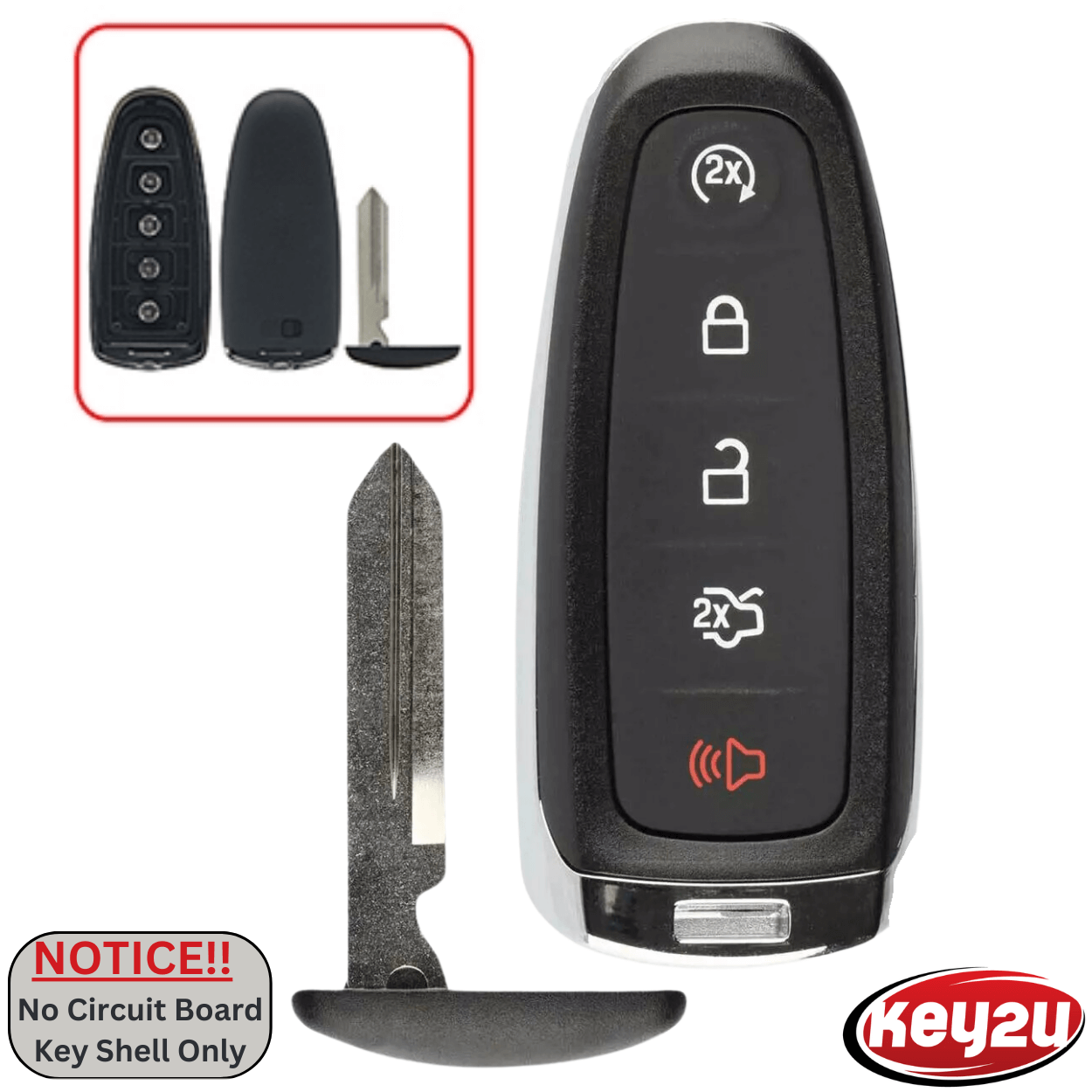 Ford Smart Key Shell for 2011-2019 Escape, Focus, C-Max, Flex, Fit to P/N:164-R8094 and FCC ID:M3N5WY8609. (key2u)