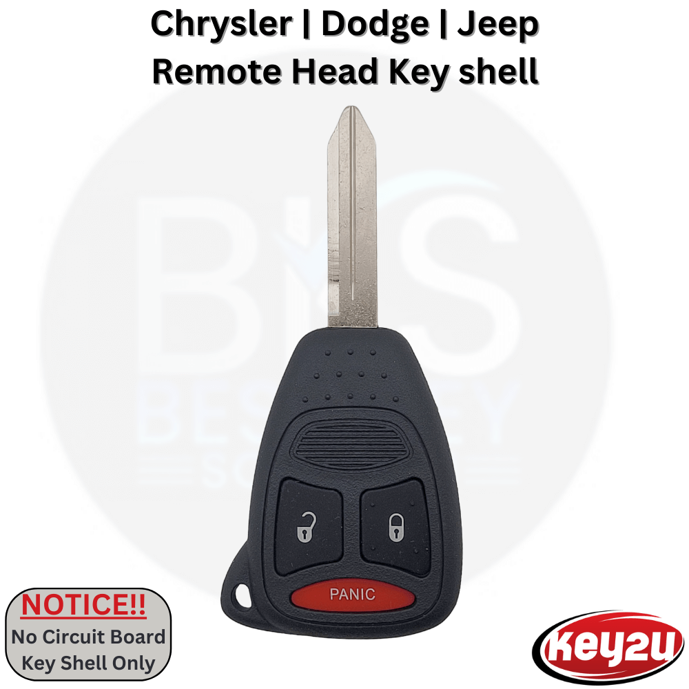 Chrysler Dodge Jeep Mitsubishi 2004 - 2007 Durable Remote Head Key Fob Shell 3-Buttons Big Pad, Work for FCC ID: KOBDT04A
