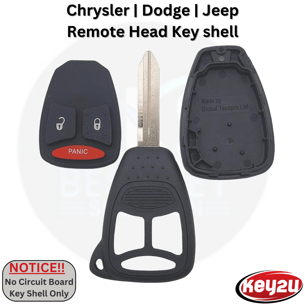 Chrysler Dodge Jeep Mitsubishi 2004 - 2007 Durable Remote Head Key Fob Shell 3-Buttons Big Pad, Work for FCC ID: KOBDT04A
