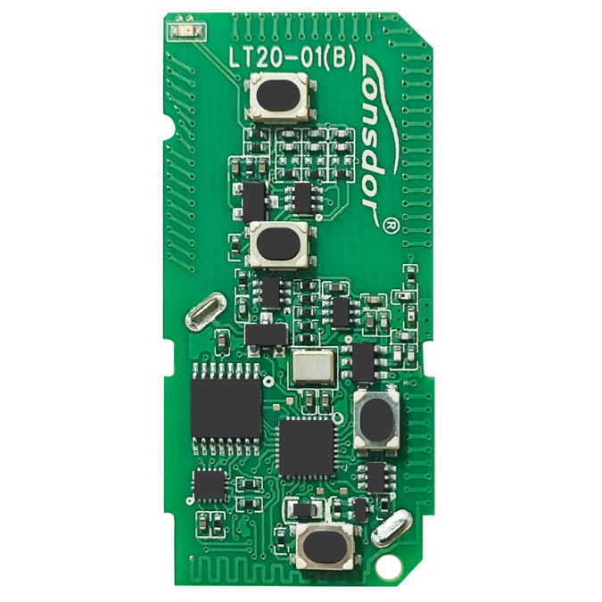 Lonsdor LT20-01 Universal Smart Remote PCB is compatible with both 40 and 80 bit versions of Toyota and Lexus vehicles. It features 4 buttons and operates on either 315 or 433 MHz frequencies.