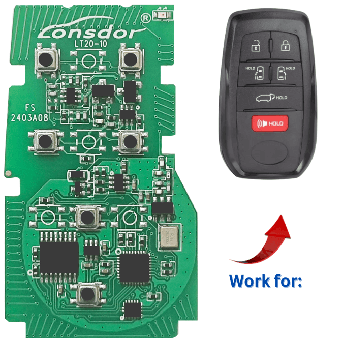 Lonsdor LT20-10 6Btns Universal Smart Remote PCB Compatible with Toyota Smart Key Fob with Board Numbers 3041 with Chip 8A-BA