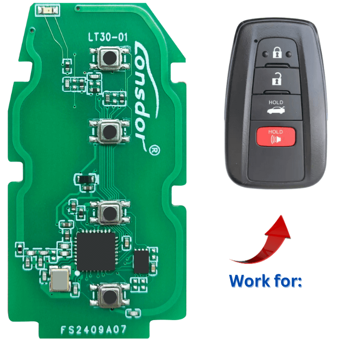 Lonsdor LT30-01 4Btns Universal Smart Remote PCB Compatible for Toyota Smart Key Fob with Board Numbers 0110, 1321, 2000, 2550, 2561 with Chip 4A.