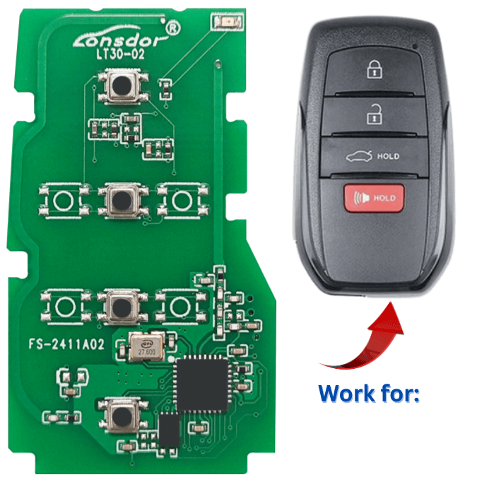 Lonsdor LT30-02 4Btns Universal Smart Remote PCB Compatible for Toyota Smart Key Fob with Board Numbers 0110, 1320, 2000, 2550, 2561 and Chip 4A-aa, 4A-BA.