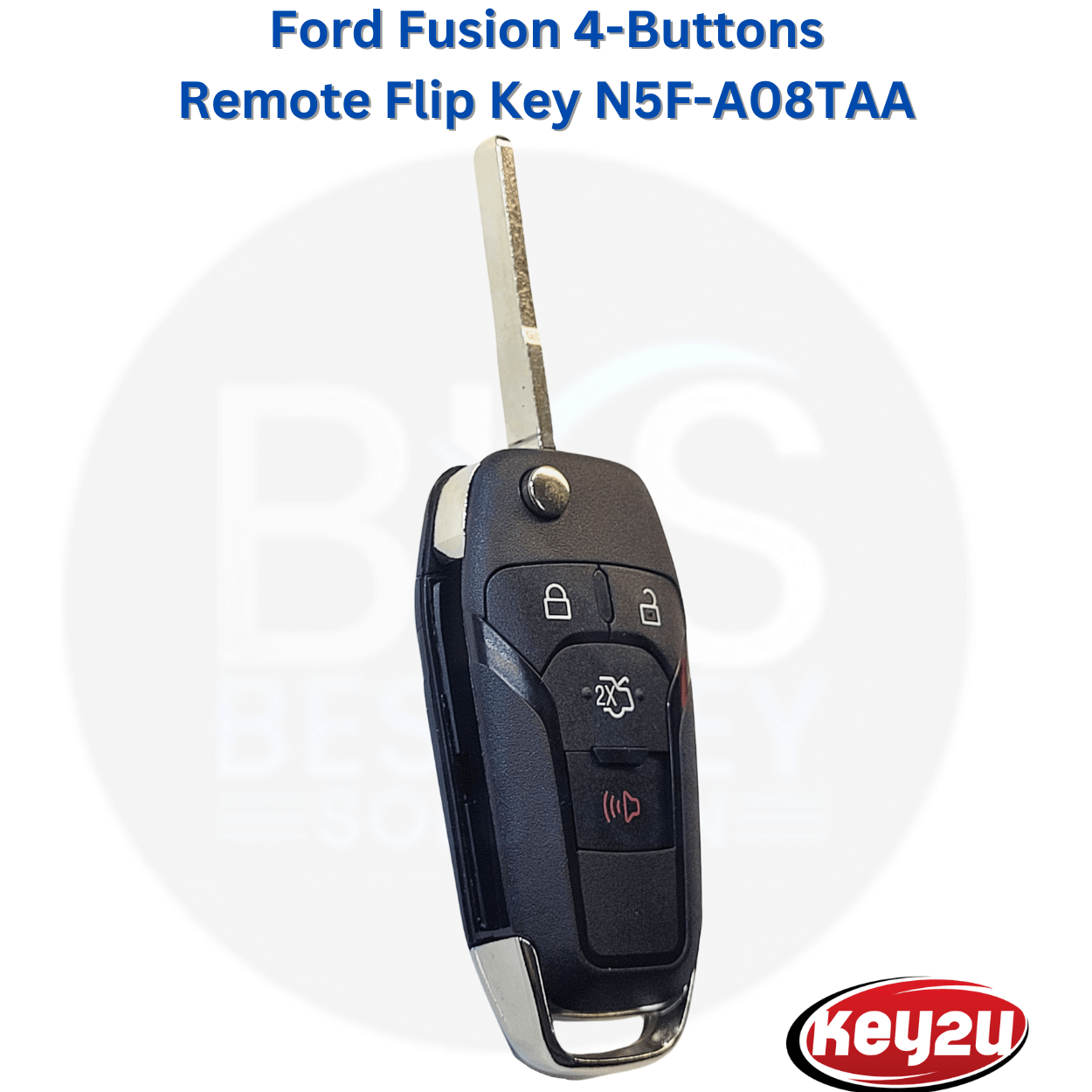 Ford Fusion (2013-2016) 4-Button Remote Head Flip Key Fob FCC ID: N5F-A08TAA, P/N: 164-R8130, Key Blade HU101 (key2u)