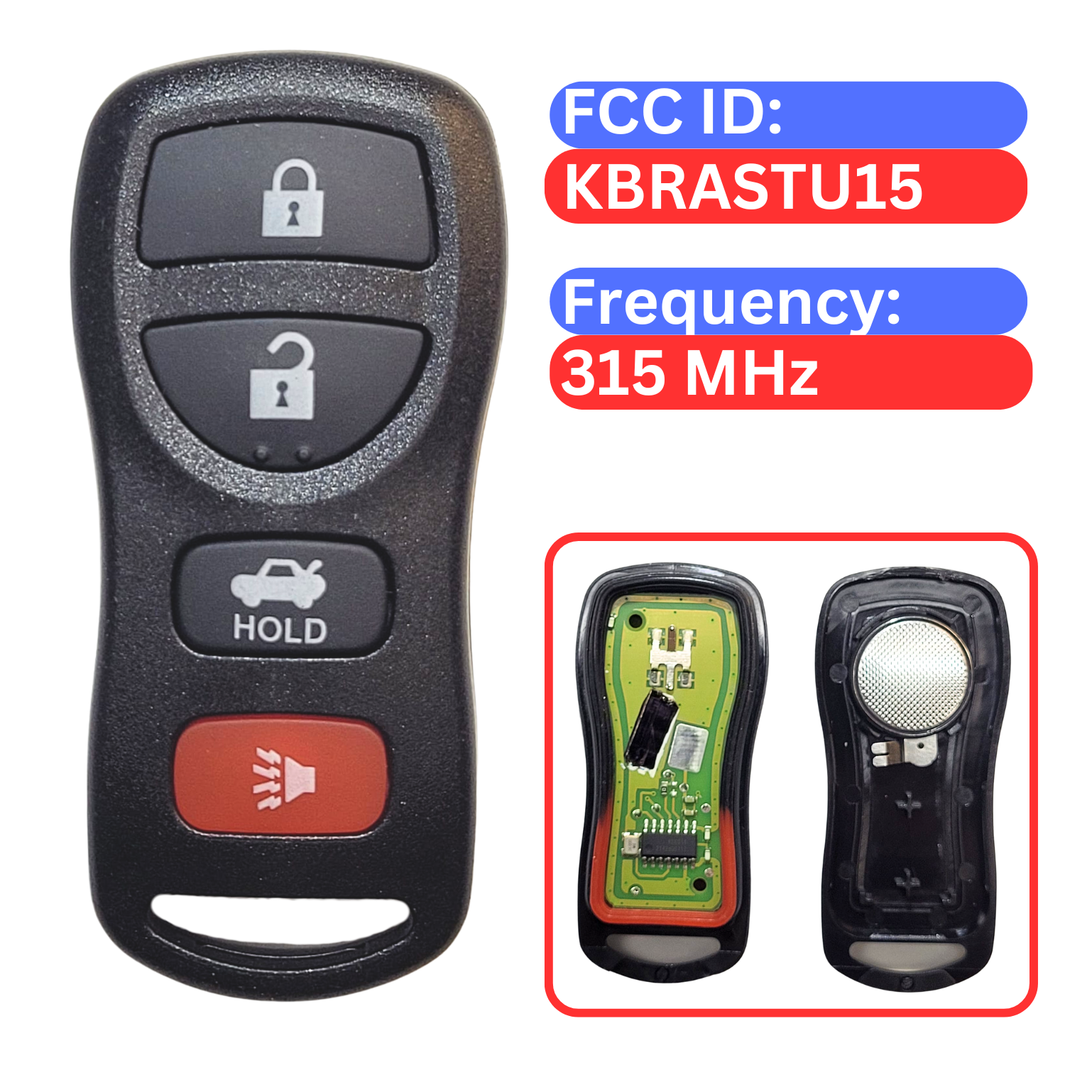 Infiniti Nissan 4-Button Remote Transmitter FCC ID: KBRASTU15, P/N: 28268-5Y701, 315 MHz (key2u)
