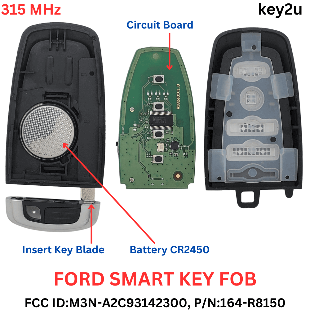 Ford Fusion Mustang, Edge, Explorer (2017-2022) Proximity Smart Key Fob FCC ID: M3N-A2C93142300, P/N: 164-R8150 (315MHz).