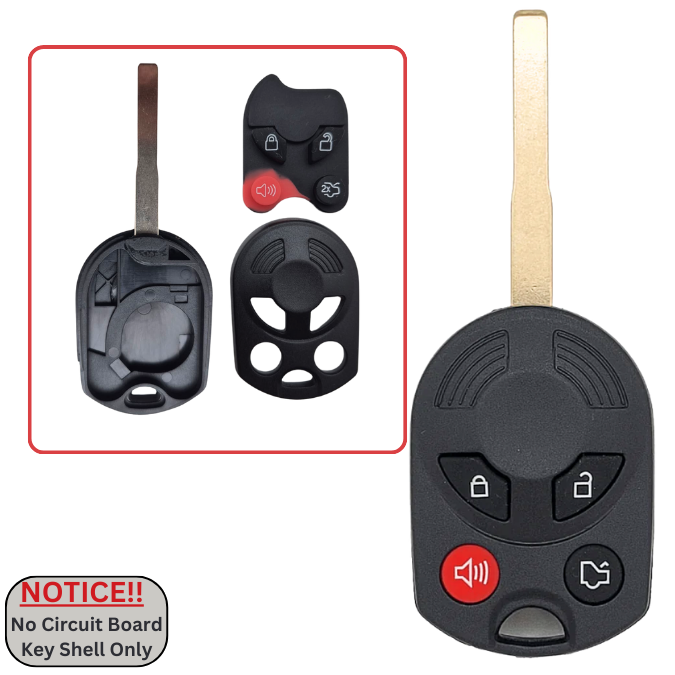 4-Button Remote Key Shell with HU101 Key Blade for Ford Focus, Transit, Escape (2012-2024) - Compatible with OEM P/N 164-R8046, FCC ID: OUCD6000022