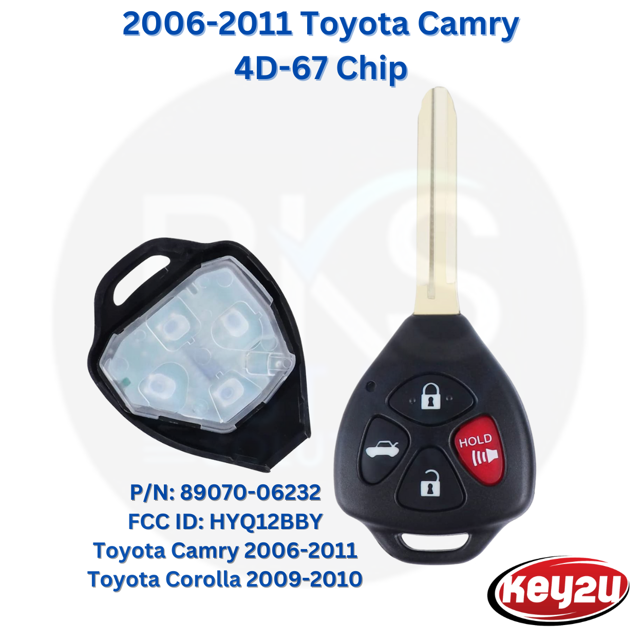Toyota Camry Remote Head Key Fob with FCC ID: HYQ12BBY - 4 Button 4D67 Chip 315 MHz