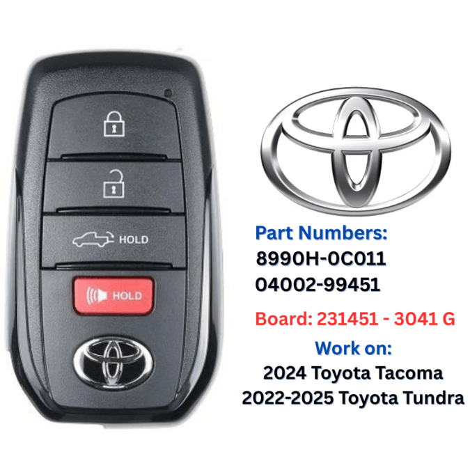 Toyota Tacoma Tundra 2022-2025 4 Button Smart Key Fob HYQ14FBX, 8990H-0C011, 04002-99451 , 315 MHz HYQ14FBX | New OEM