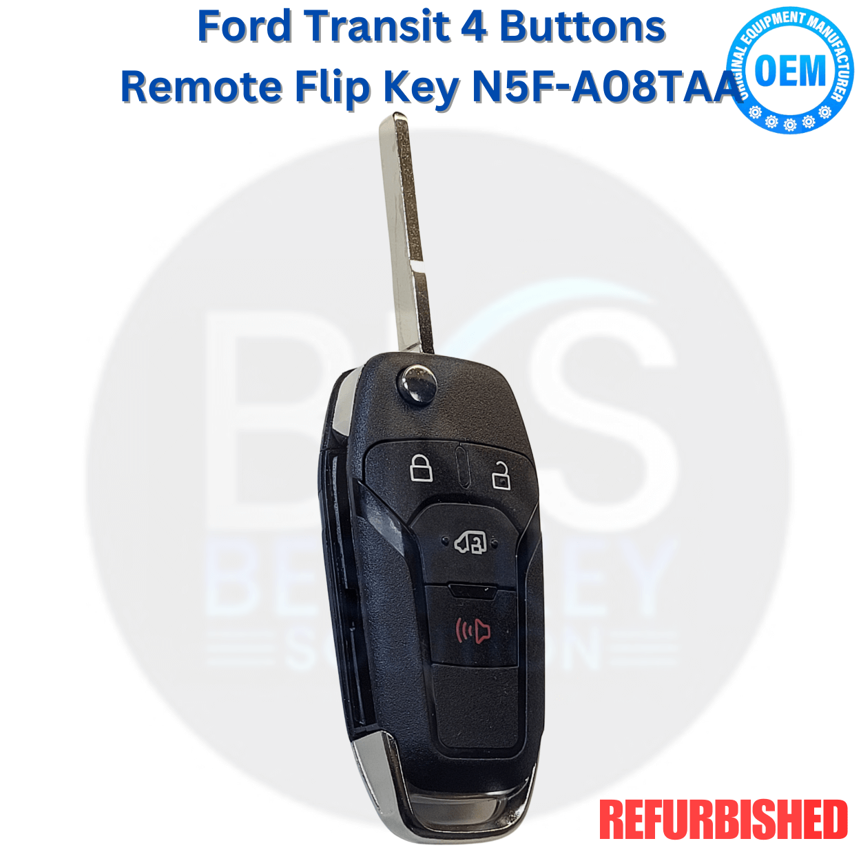 Ford Transit Remote Head Flip Key Fob, 4-Button FCC ID: N5F-A08TAA, P/N: 164-R8236, Key Blade HU101, OEM Refurbished