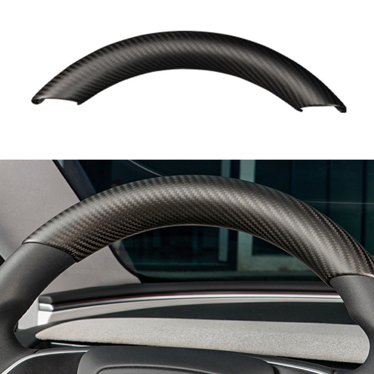 Upper / Lower Cover Steering Wheel Accessories for Tesla Model 3 / Y - Carbon Fiber Interior Mods
