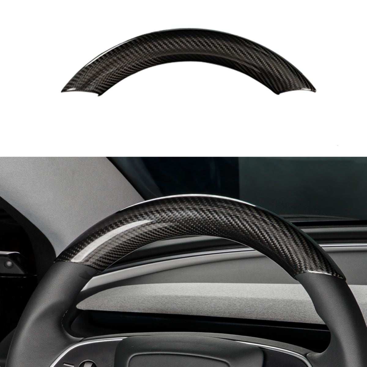 Upper / Lower Cover Steering Wheel Accessories for Tesla Model 3 / Y - Carbon Fiber Interior Mods