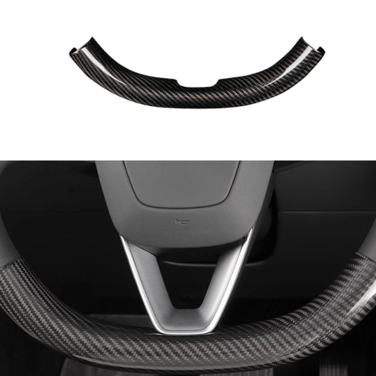 Upper / Lower Cover Steering Wheel Accessories for Tesla Model 3 / Y - Carbon Fiber Interior Mods