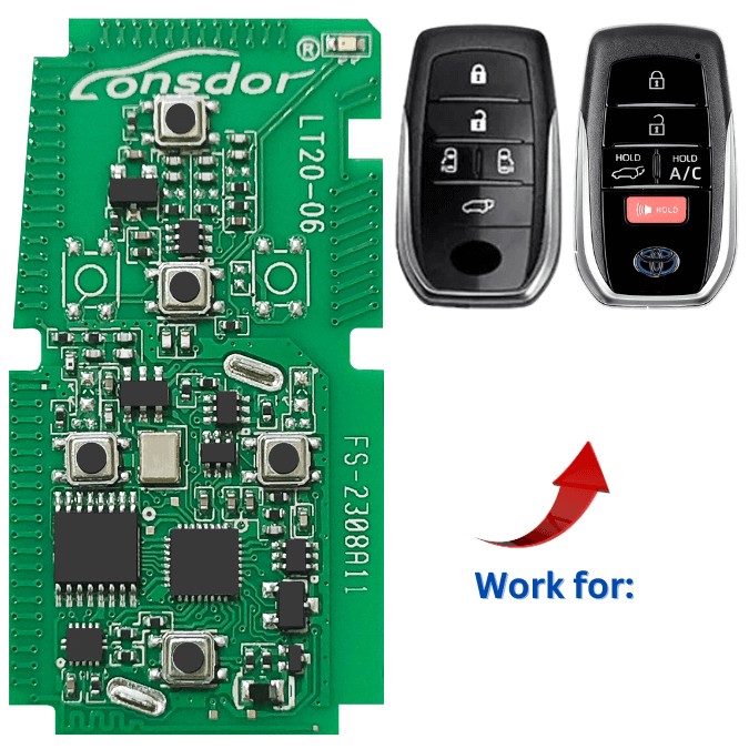 Lonsdor LT20-06 5-Btns Universal Smart Remote PCB Compatible with Toyota Alphard, Previa, RAV-4, Vellfire 8A+4D Chip Switchable Frequency