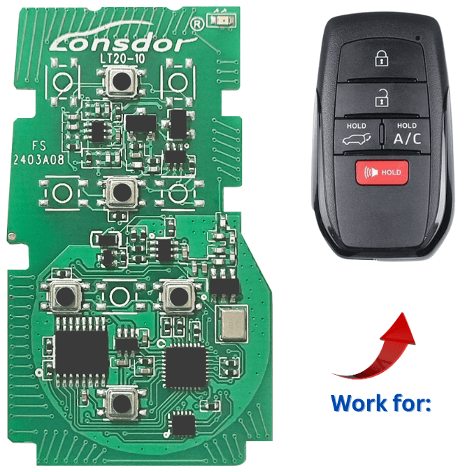 Lonsdor LT20-10 5Btns Universal Smart Remote PCB Compatible with Toyota Smart Key Fob with Board Numbers 3041 with Chip 8A-BA