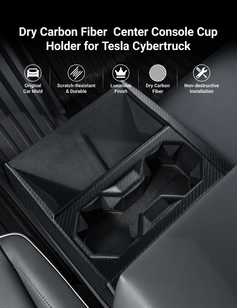 Dry Carbon Fiber Center Console Cup Holder for Cybertruck