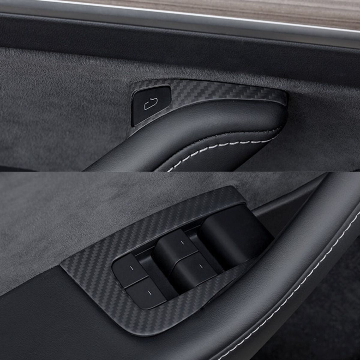 Dry Carbon Fiber Window & Door Switch Covers for Model Y / Model 3(Left Hand Drive)