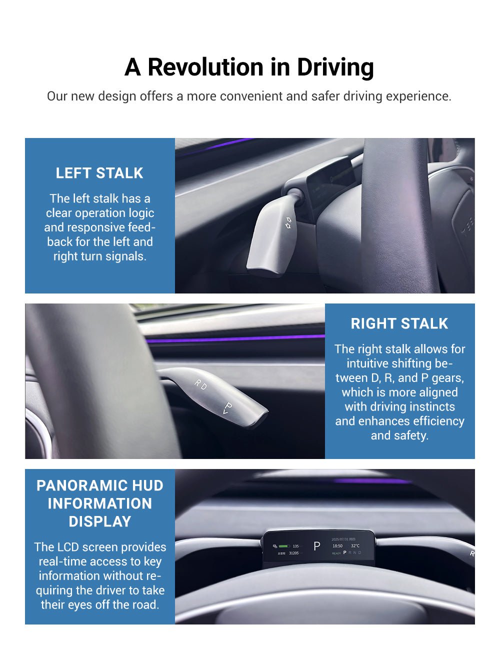 Gear Shift Stalks Heads Up Display for Model 3 Highland / Model Y Juniper | TESERY