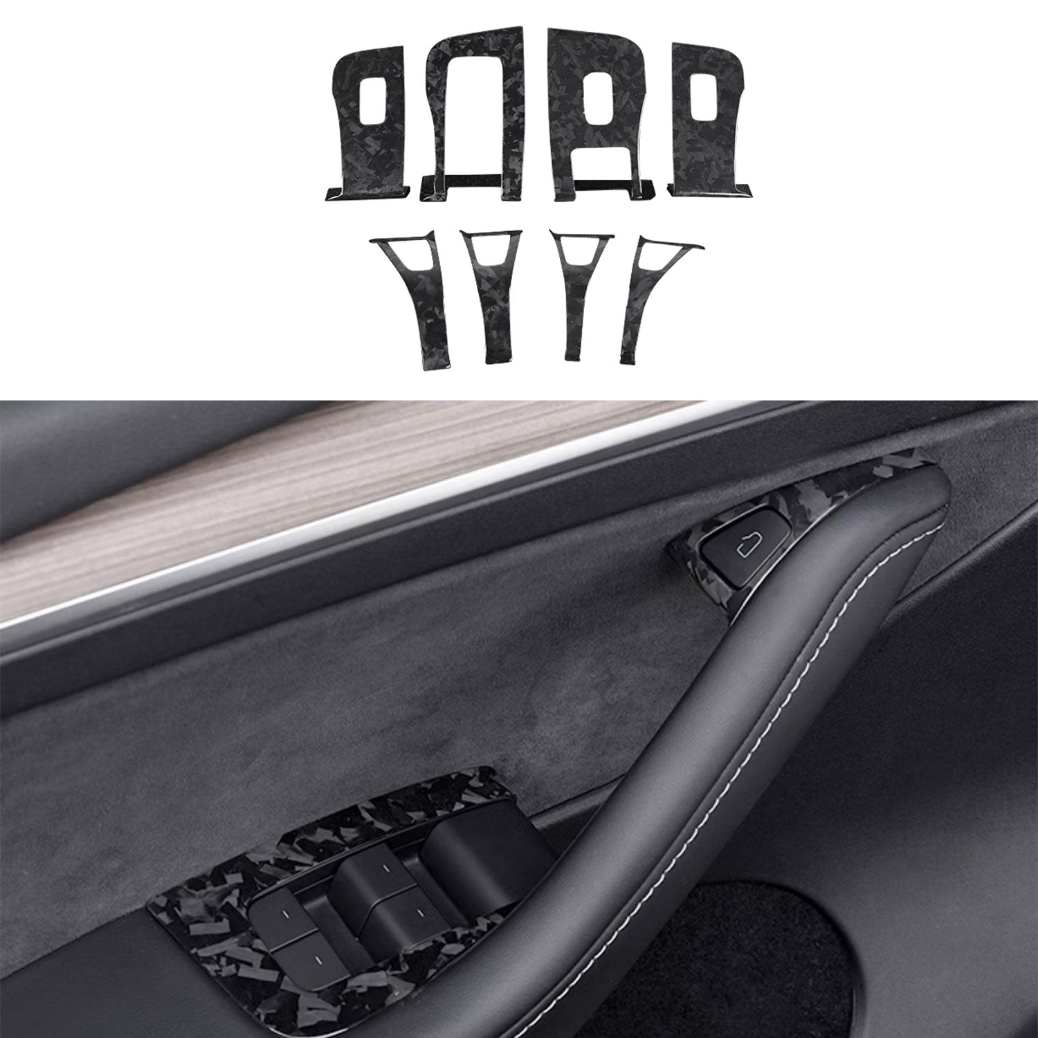 Dry Carbon Fiber Window & Door Switch Covers for Model Y / Model 3(Left Hand Drive)