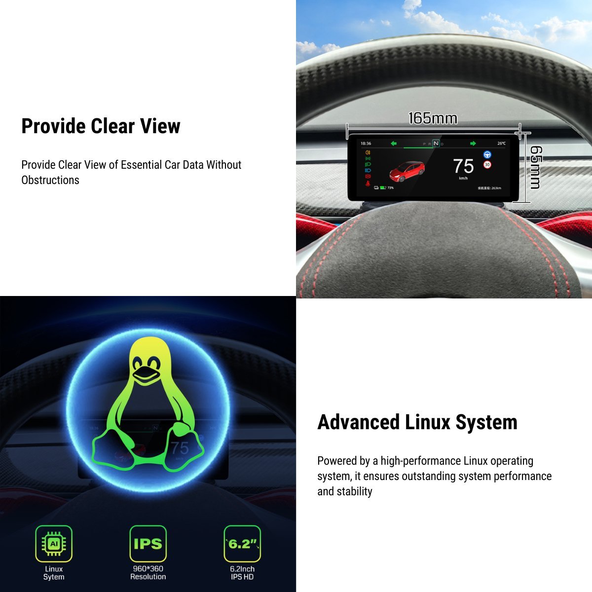 TESERY 6.2'' Dashboard Screen Display for Tesla Model 3 / Model Y