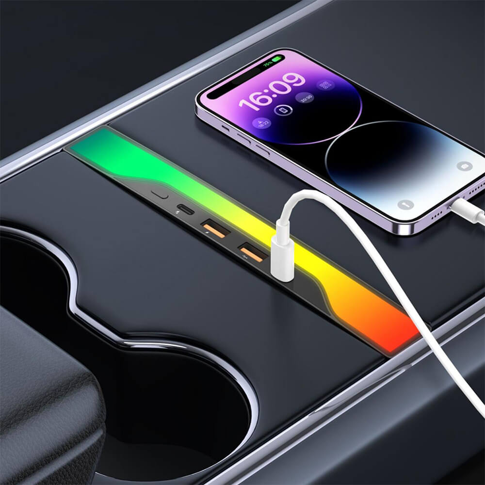 Center Console USB Hub with Ambient Lighting for Model 3 Highland/ Model Y Juniper | TESERY