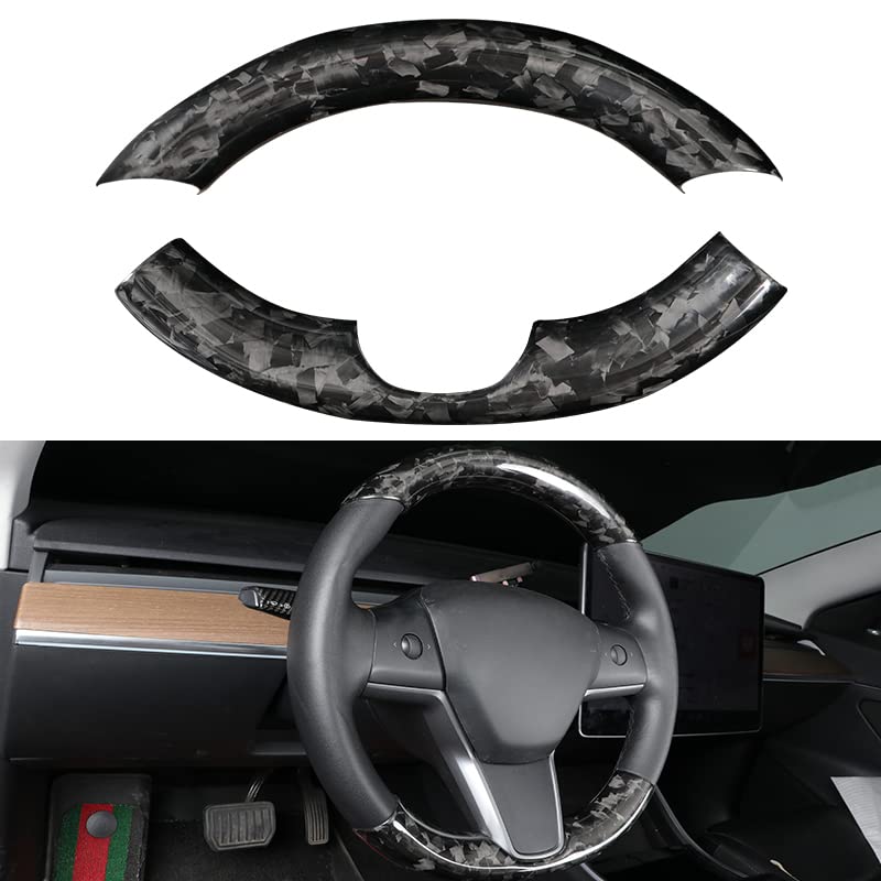 Upper / Lower Cover Steering Wheel Accessories for Tesla Model 3 / Y - Carbon Fiber Interior Mods
